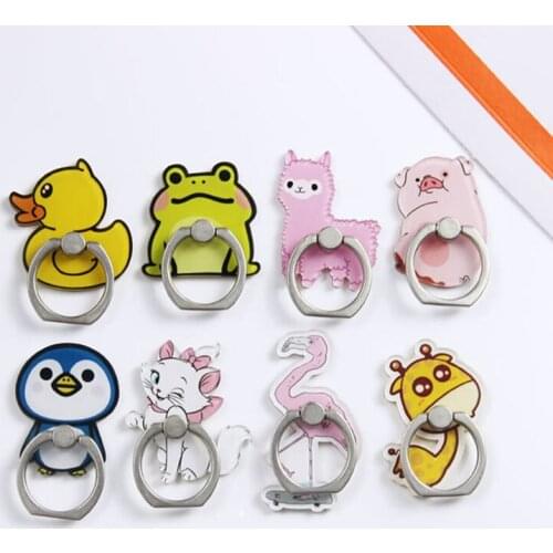 Cute duck pig deer frog cat alpaca flamingo penguin acrylic mobile phone ring bracket for apple 6s 7 8 XR XS max