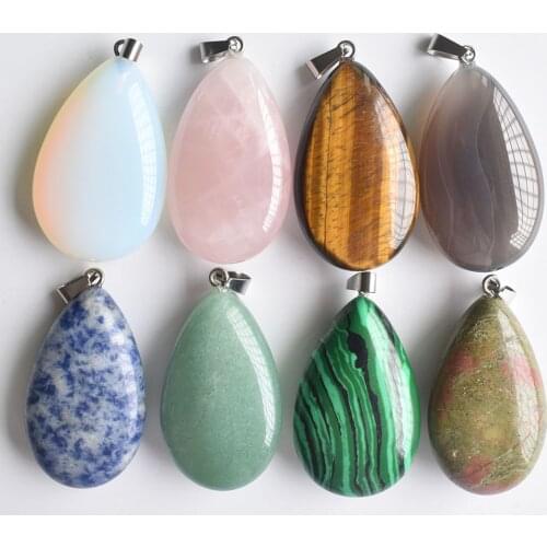 2020 fashion hot selling semi precious stone drop pendants 25x40mm Charms for necklaces making 8pcs/lot wholesale free shipping