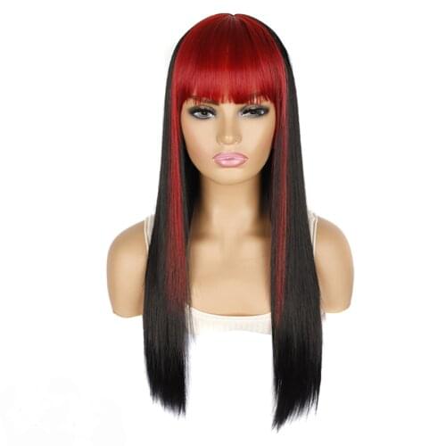 Full Mechanism Long Straight Middle Part Wig Black Pink Brown Purple Blue Heat Resistant Synthetic Hair Wigs For Women