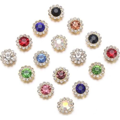 10PC Sun Flower-shaped Rhinestone Buttons Shiny Crystal Glass Stone Panties Clothes Decoration Sewing Accessories