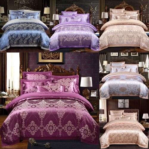 Dropship Luxury Wedding Cotton Satin 4Pcs European Jacquard Pure Cotton Embroidery Quilt Cover Home Textile Bedding Wholesale
