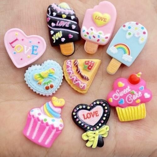 10Pcs Resin Lovely Mixed Popsicles / Ice Cream / Cakes Flatback Cabochon Scrapbook Kawaii DIY Embellishments Accessories D75
