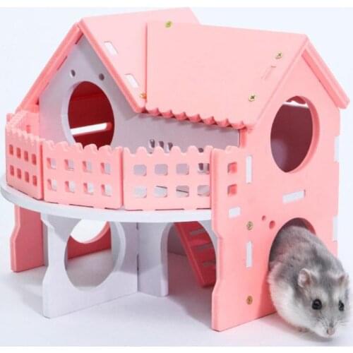 Cute Small Animal Cages Rabbit Hamster House Single-Double layer Skateboard Spinning Wheel Hamster Gerbil Mouse Pet Cage House