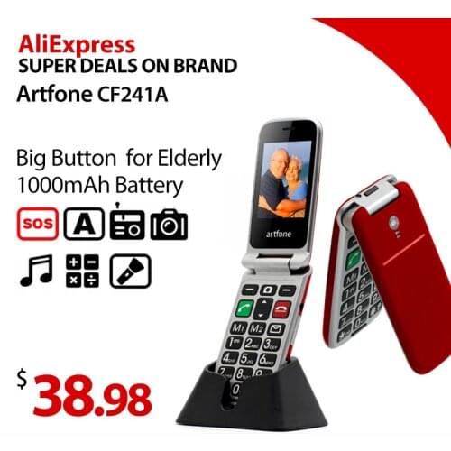 Artfone CF241A Flip Big Button Mobile Phone,Senior phone with charging cradle and 2.4" Large Screen for Elderly, Unlocked Mobile