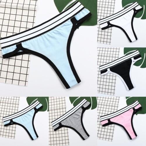 Womens Cotton G-String Thong Panties String Underwear Women Briefs Sexy Lingerie Pants Intimate Ladies Striped Low-Rise Panties