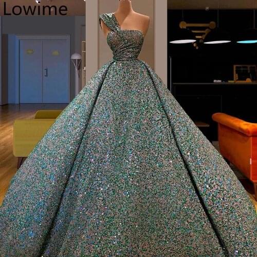 Vintage Middle East Sparkly Celebrity Dress 2019 A-Line Long One Shoulder Dubai Evening Dress Formal Prom Gowns Party Vestidos
