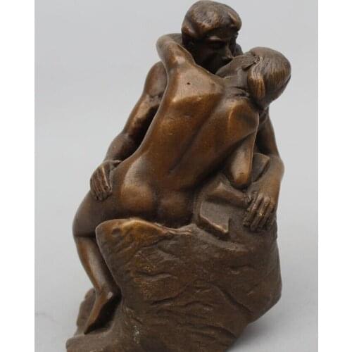 WBY---618+++5"Western Art sculpture Bronze Men Women spouse kiss Statue