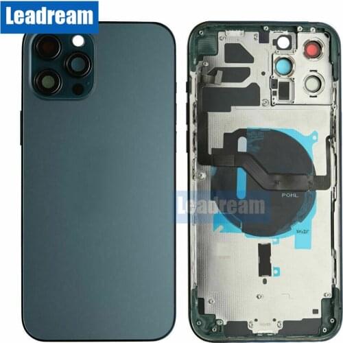 5Pcs Back Housing Cover For iPhone 12 Pro Max 12 mini Back Battery Door Rear Glass with Frame + SIM Tray + Side Key Parts