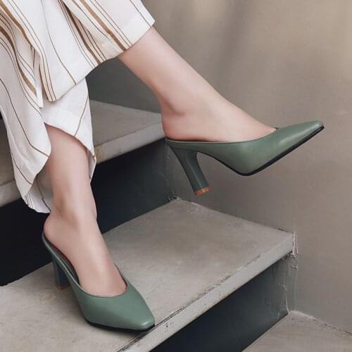 COOLULU Women Square High Heel Mules Square Toe Pumps All Match Fashion Women Backless Loafers Elegant Ladies Pumps Size 32-46