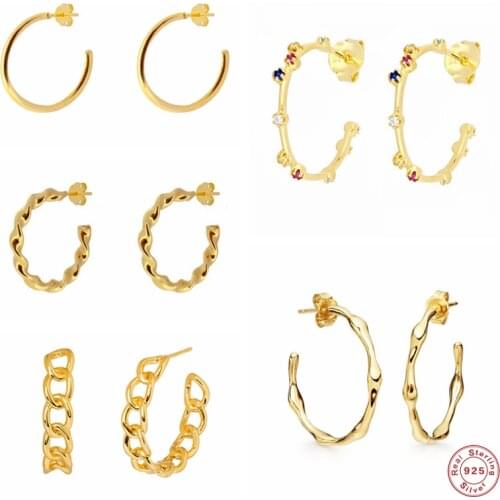 Aide 925 Silver Exaggerate Big Circle Gold Hoop Earrings for Women C Shape Bamboo Twisted Chain Circle Huggie Earrings Jewelry