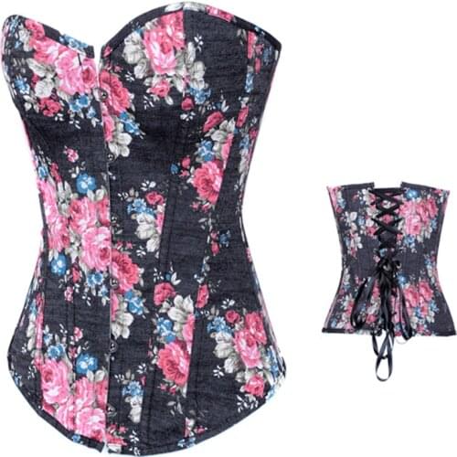Elegant Women Lady Vintage Corset Party Queen Floral Satin Sexy Corset Vintage Clasp Buckle Front Over Bust Corset Patterns