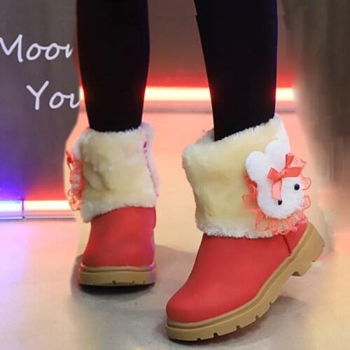 Winter Children Warm Plus Velvet Cartoon Ankle Snow Boots For Toddler Baby Little Girls Red Fur Plush Cotton Shoes New 2020