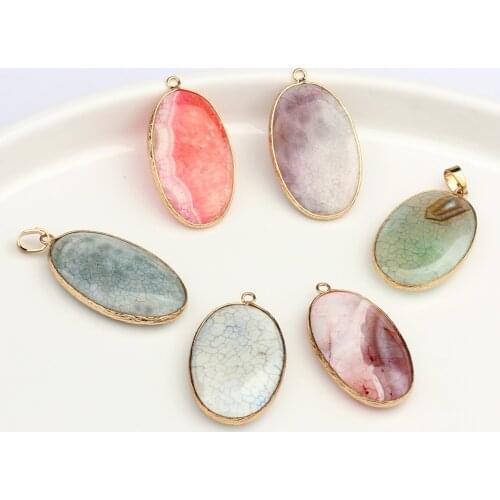 25*44mm 1pcs/lot Natural Stone Charms Pendant Big Oval Flat Smooth Natural Stone Charms For DIY Jewelry Finding Accessories