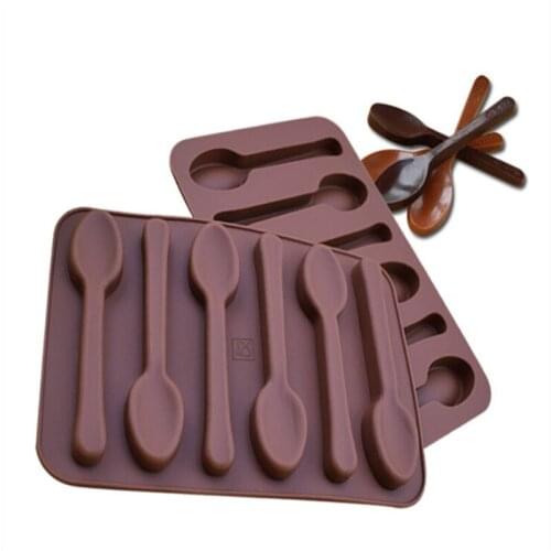 1 pc New 6 Holes Spoon Shape Chocolate Molds Silicone Kitchenware Cake DIY Jelly Ice Mould Baking Tool