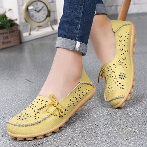 2018 Womens Casual Genuine Leather Shoes Woman Loafers Slip-On Female Flats Moccasins Ladies Driving Shoe