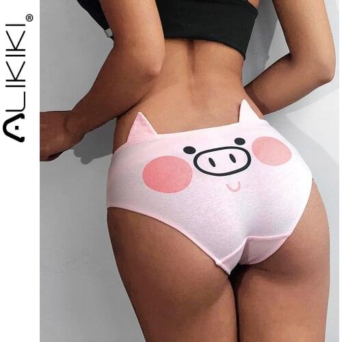 3D Pink Pig Print Panties Cotton Underwear With Ear Cute Cartoon Briefs Panties Sexy Underpants Girls Thongs Knickers Hipsters