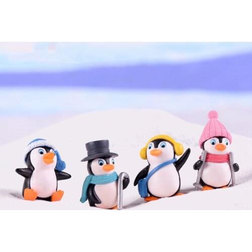 4Pcs Cute Lover Penguins Home Decorate Micro Snow Landscape Figures Moss Terrarium Fairy Garden Miniatures Accessories Figurines
