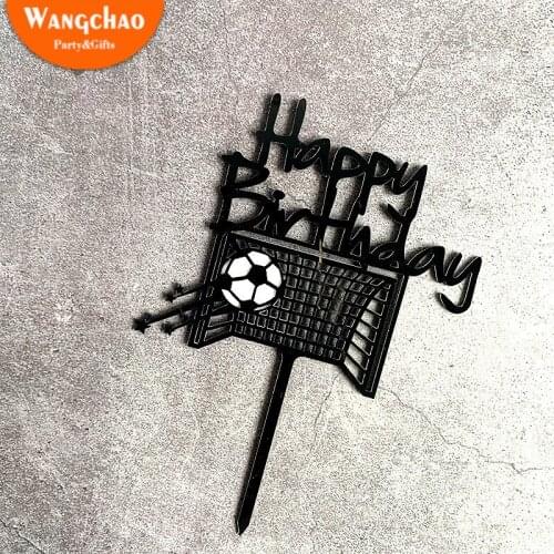 Acrylic Boy Football Sports Theme Happy Birthday Cake Topper Cartoon Kids Soccer Birthday Cake Decoration Party Supplies