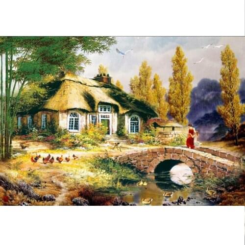 Diamond painting Green Bamboo Villa Diamond embroidery landscape 120*80cm square drill full Needlework pictures of rhinestones
