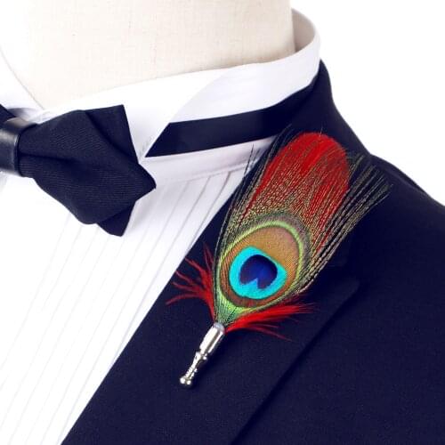 Free Shipping new MENs male Handmade tail of the peacock feather brooch Bohemia folk style women stage reception accessories