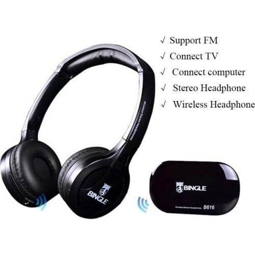 Bingle B616 Wireless headphone receiver support FM radio Multimedia devices Stereo Headset Headphones for TV computer Phone mp3