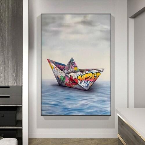 Paper Boat Graffiti Art Canvas, Posters and Wall Art Prints for Living Room Home Decoration (Unframed)