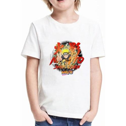 Kids T Shirts 2021 Cute NARUTO Uzumaki Fashion Text Print T-Shirts Bandai Baby Boys Girls Clothes Short Sleeve Childrens Tops