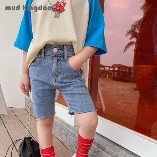 Mudkingdom Kids Denim Shorts Jeans Summer Casual Pocket Solid Cycling Pants for Boys Girls Fashion Cute Children Clothing