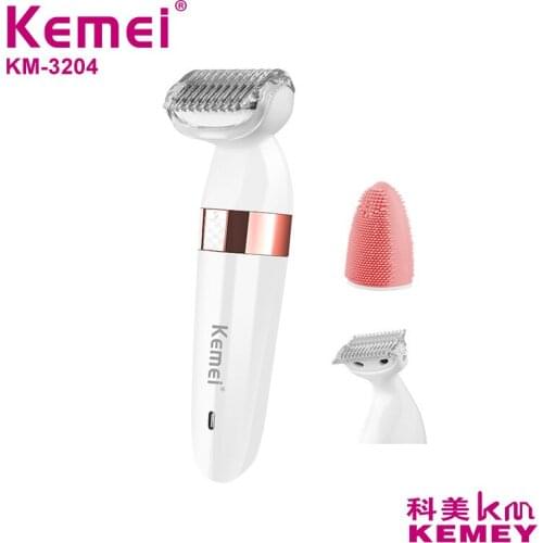 Kemei-3204 USB Electric Epilator For Women Facial Cleaner Rechargeable Female Depilation Machine Facial Cleaner Hair Removal