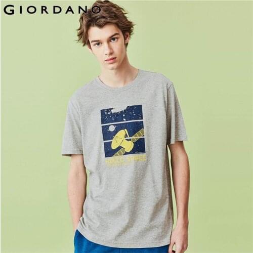 Giordano Men T Shirt 100% Cotton Printed Space Pattern Short Sleeve Tee Shirts Ribbed Crewneck Solid Camiseta Masculina 01089005