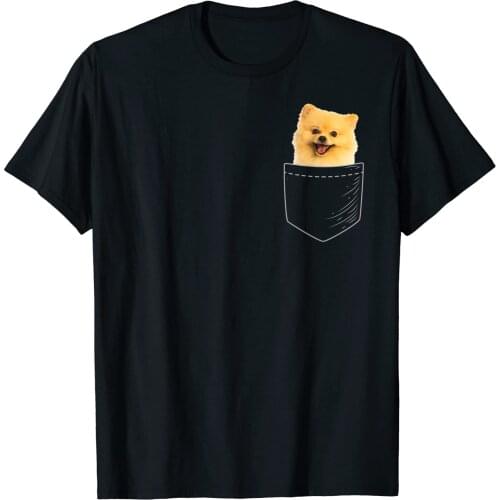 Cute Pomeranian In Pocket Creative Design Dog Lovers Gift T-Shirt. Summer Cotton Short Sleeve O-Neck Mens T Shirt New S-3XL