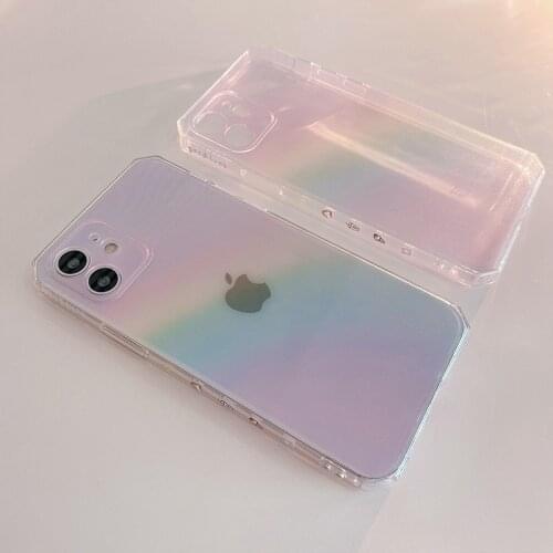 Gradient Rainbow Laser Transparent Phone Case For iPhone 12 11 Pro MAX Mini X XR XS 7 8 Plus SE2 Side Cartoon Soft Silicon Cover