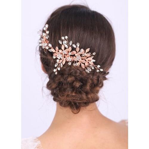 Classic Rose Gold Hair Comb Female Glamour Headdress Shiny Rhinestones Hair Clip Suit Feast Crystal Headwear for Elegant women
