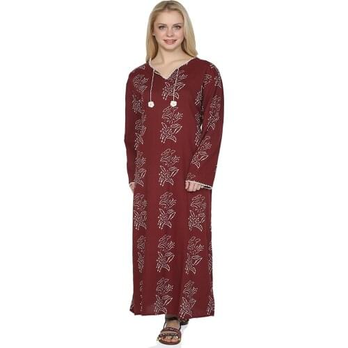 Handmade Long Sleeve Cotton Lily Pattern New Fashion Hijab Dresses White Burgundy Blue Modern Wear Popular