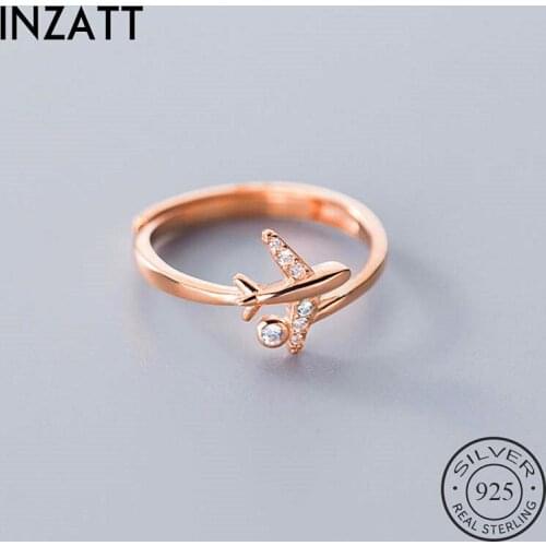 INZATT Real 925 Sterling Silver Zircon Aircraft Adjustable Ring For Fashion Woman Fine Jewelry Minimalist Trendy Accessories