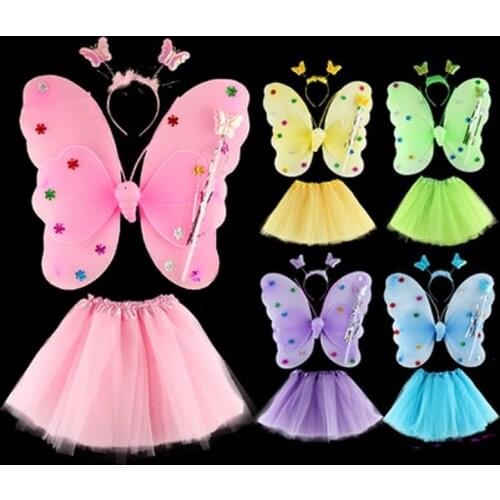 Halloween Butterfly Wings Costume Pixie Girl Dress Clothes Princess Angel Headdress Skirt Stage Performance Wear Magic Wand