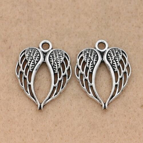 10pcs Antique Silver Plated Angel Wings Heart Charms Pendants Jewelry Making Bracelet DIY Accessories Handmade Craft 17x22mm