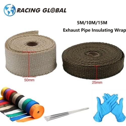 ALCON-Motorcycle 5M/10M/15M Exhaust Header Pipe Tape Heat Insulating Wrap Tape Fireproof Cloth Roll With Steel Locking Ties