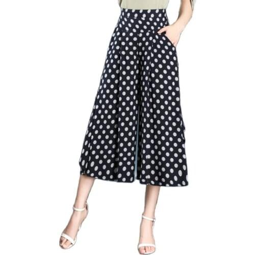Summer Floral A-line Skirt Pants Cotton Silk Middle-aged and Old-aged Wide-leg Long Skirts for Women