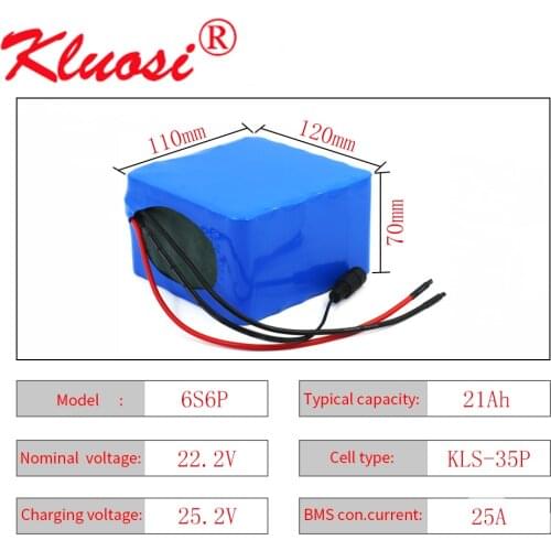 KLUOSI 6S6P 24V 21Ah 21.6V 20Ah 25.2V Lithium Battery Pack with 25A BMS for Electric Bicycle Ebike Scooter Wheelchair Cropper