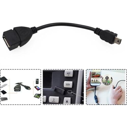 Mini USB 5P Male to OTG USB Female Car Adapter Data Cable for Video Camera Audio Tablet CD GPS VDX99