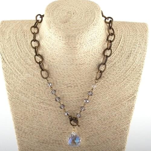 MOODPC Fashion Jewelry Rosary Chain Glass Crystal /Metal Chain Glass Boll Pendant Choker Necklaces For Women Ethnic Necklace