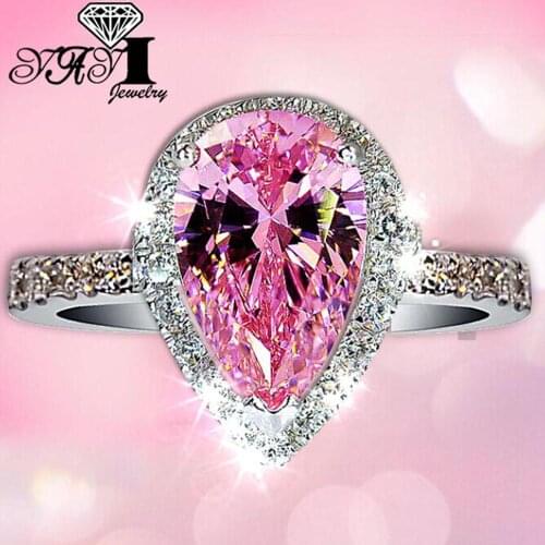 YaYI Fashion Women Jewelry Heart 4CT Pink Zircon Silver Color Engagement Lovers Wedding Rings Party Ring Gifts
