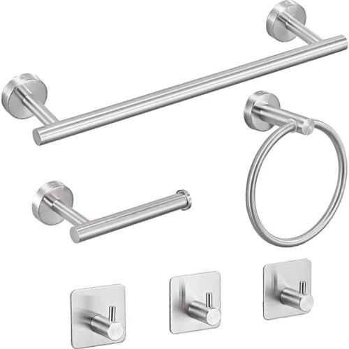 6 PCS Bathroom Hardware Set,Silver Stainless Steel Towel Bar, Towel Rack Wall Mounted Bathroom Accessories Set-ABUX