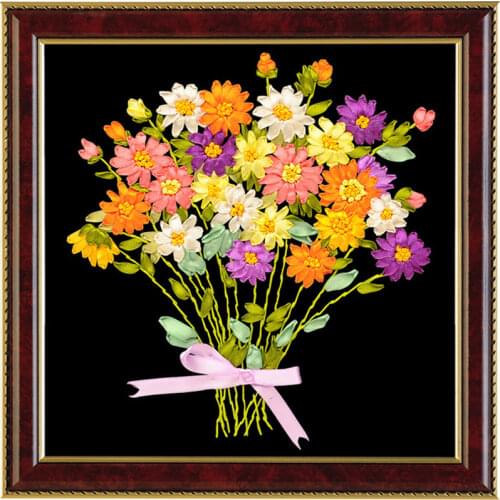 1 Pc 3D DIY Pastoral Flowers Beadwork Embroidery Ribbon for Beginner Needlework Kits Cross Stitch Arts Crafts Sewing Decor