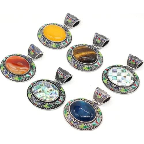 Natural Stone Lapis lazuli Pendants Opal Crystal Retro Tibetan Silver Metal Pendant for Jewelry Making Women Necklace Crafts