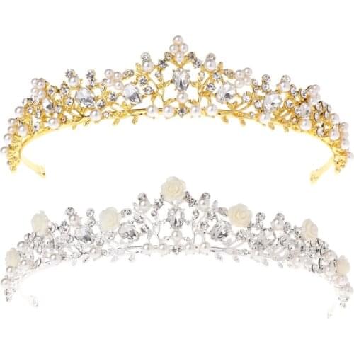 NEW Pearl Crown Bride Wedding Tiara Princess Jewelry Women Luxury Queen Decoration
