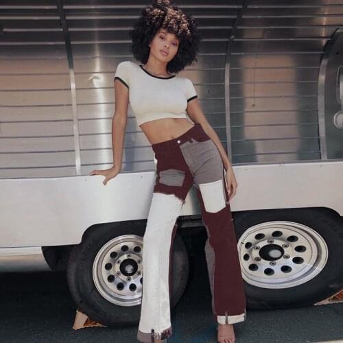 New Fall/Winter Contrast Jeans Stitching Straight-Leg Jeans Womens High-Waisted Slim Straight-Leg Pants Casual All-Match Jeans