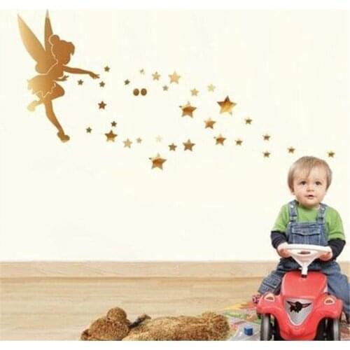 New Butterfly Fairy Wall Stickers Mirror Surface Wall Sticker Girls Bedroom Walls Kid Girl Removable Decor Art Home Mural Crafts