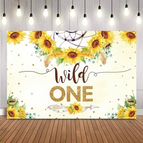 Sunflower wild one backdrop 1st birthday party background Dreamcatcher kid first birthday party decoration customize photocall